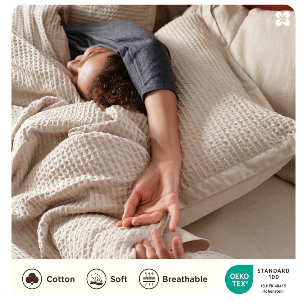 100% Cotton Waffle Weave Duvet and Sham Set, King - Picture 2 of 6